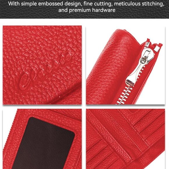 Women's Leather Wallet Large Capacity Bifold Card Holder Zipper Coins Red - Picture 5 of 7